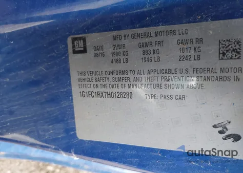 2017 Chevrolet Camaro 2Lt из США, поврежденный, VIN 1G1FC1RX7H0128280